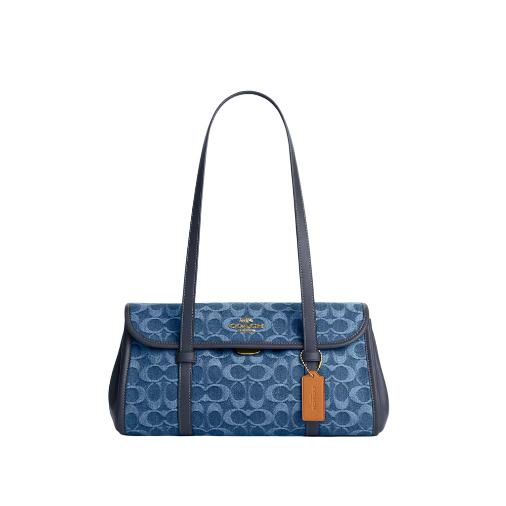 Coach Bridget Flap Shoulder Bag In Signature Denim Gold Indigo