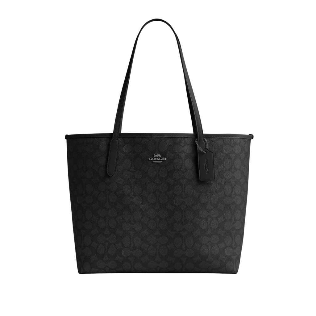 Coach City Tote Bag In Signature Canvas Gunmetal Charcoal Black