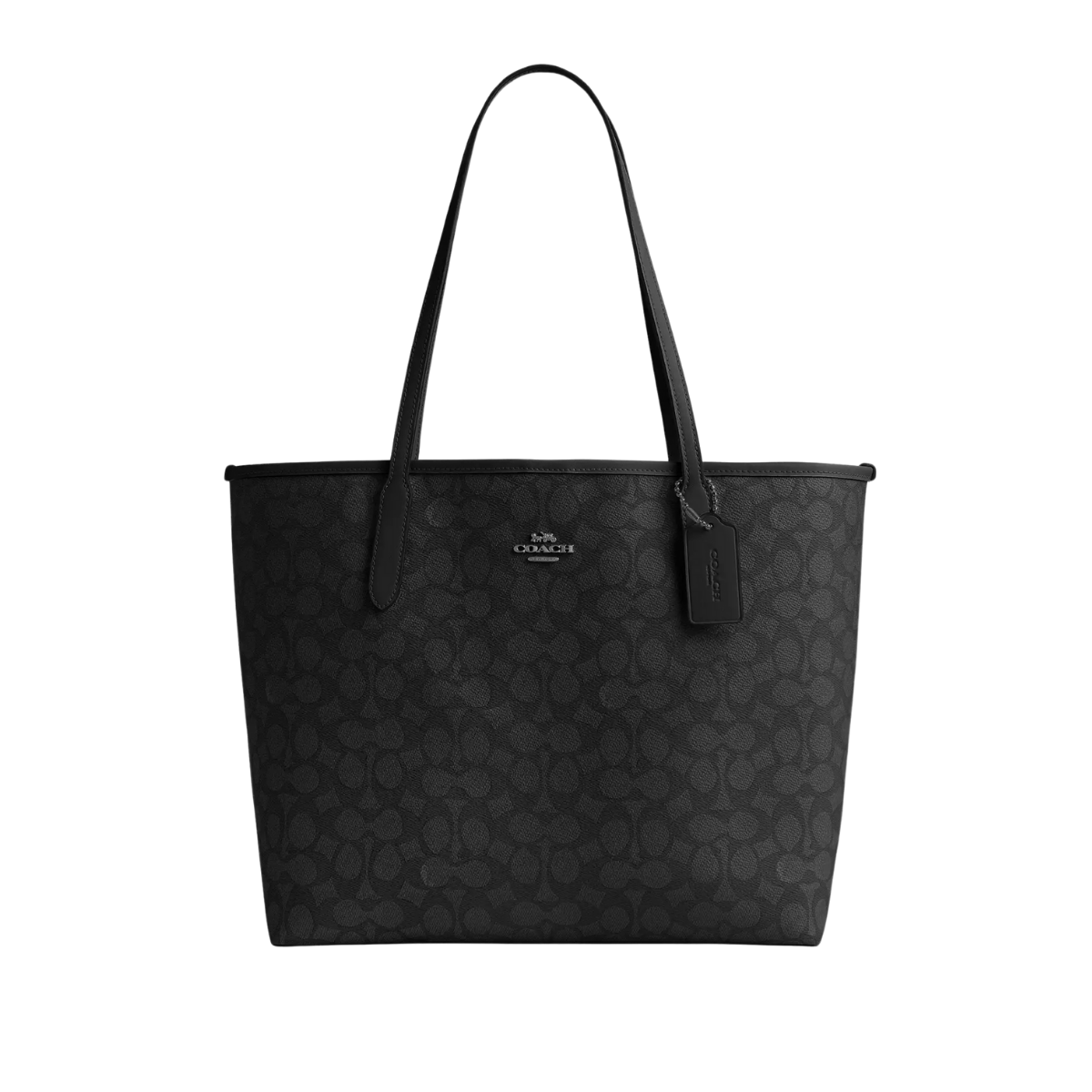 Coach City Tote Bag In Signature Canvas Gunmetal Charcoal Black