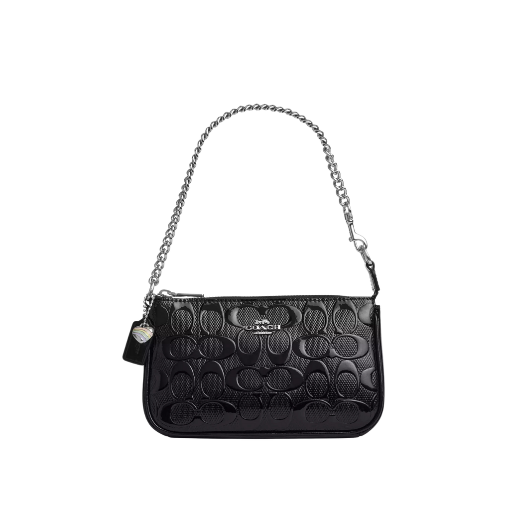 Coach Nolita 19 In Signature Leather With Heart Charm Silver Black