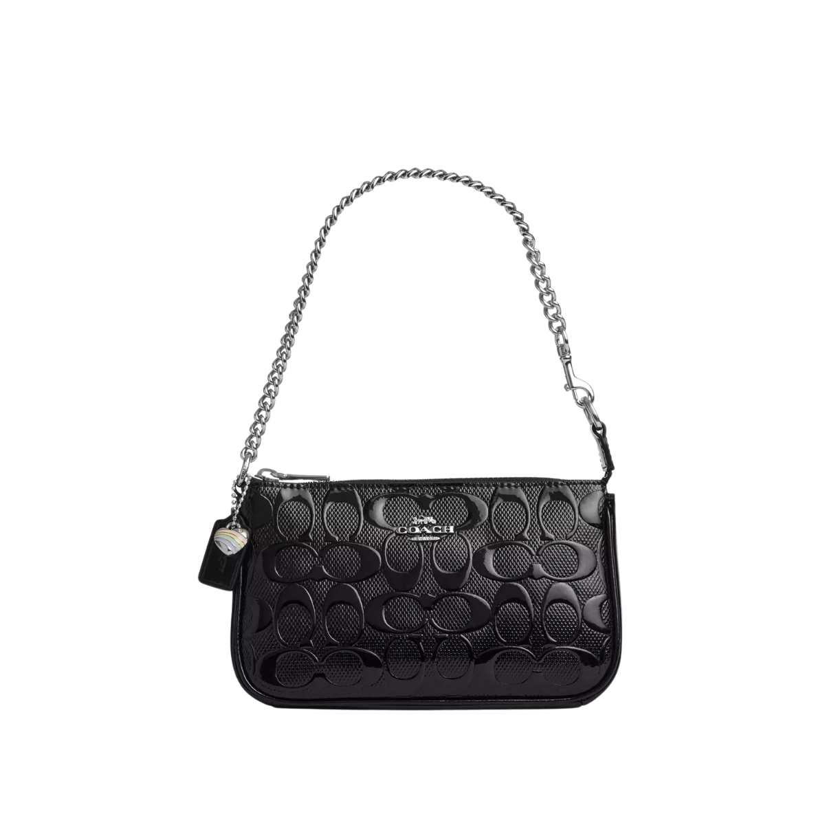 Coach Nolita 19 In Signature Leather With Heart Charm Silver Black