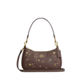 Coach Teri Shoulder Bag With Rivets Pebbled Leather- Gold Dark Stone