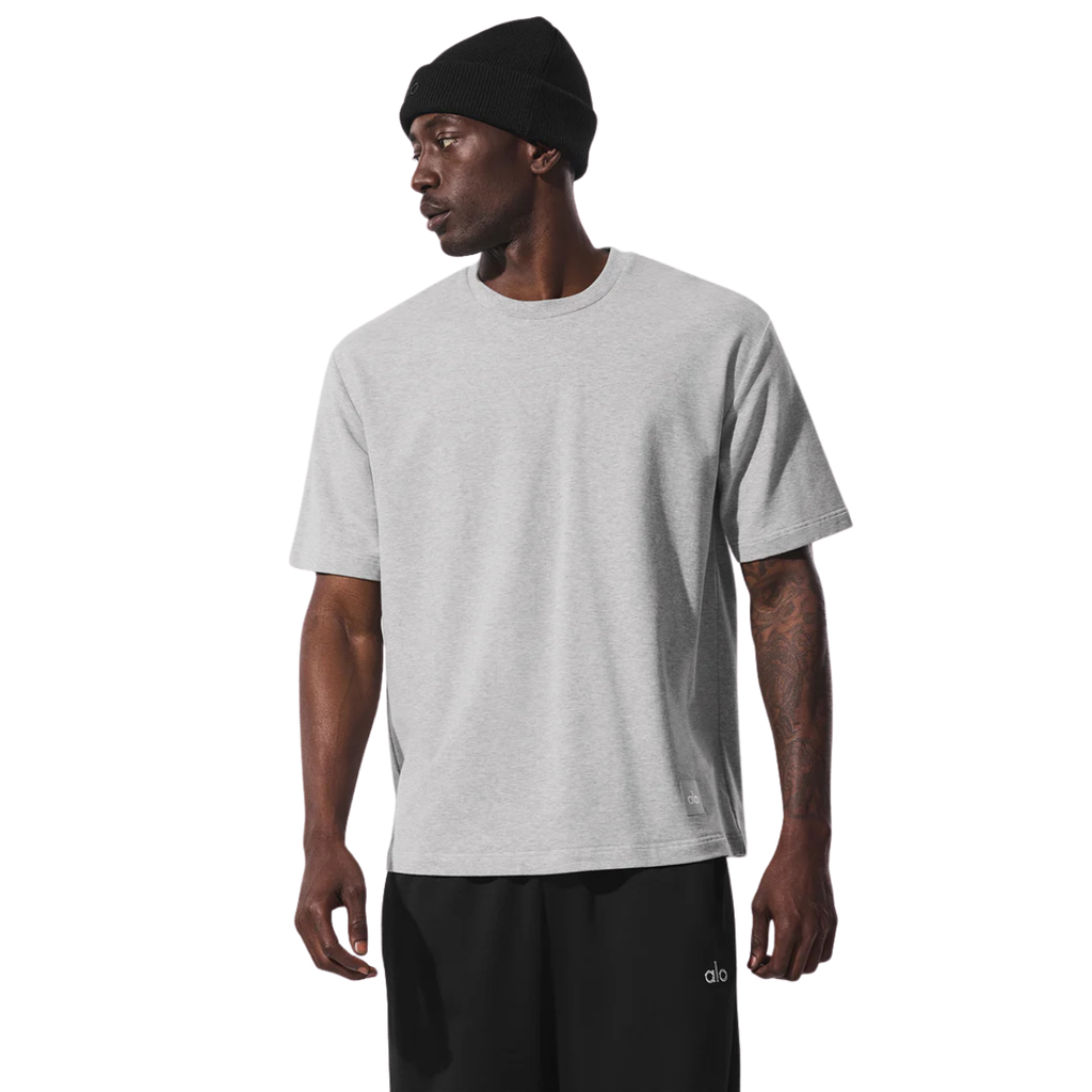 Alo Yoga Double Take Short Sleeve Athletic Heather Grey