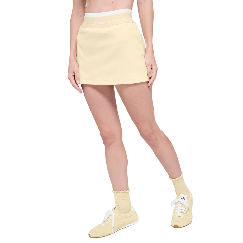 Alo Yoga Women's Airbrush Better Together Tennis Skirt Candlelight Yellow White