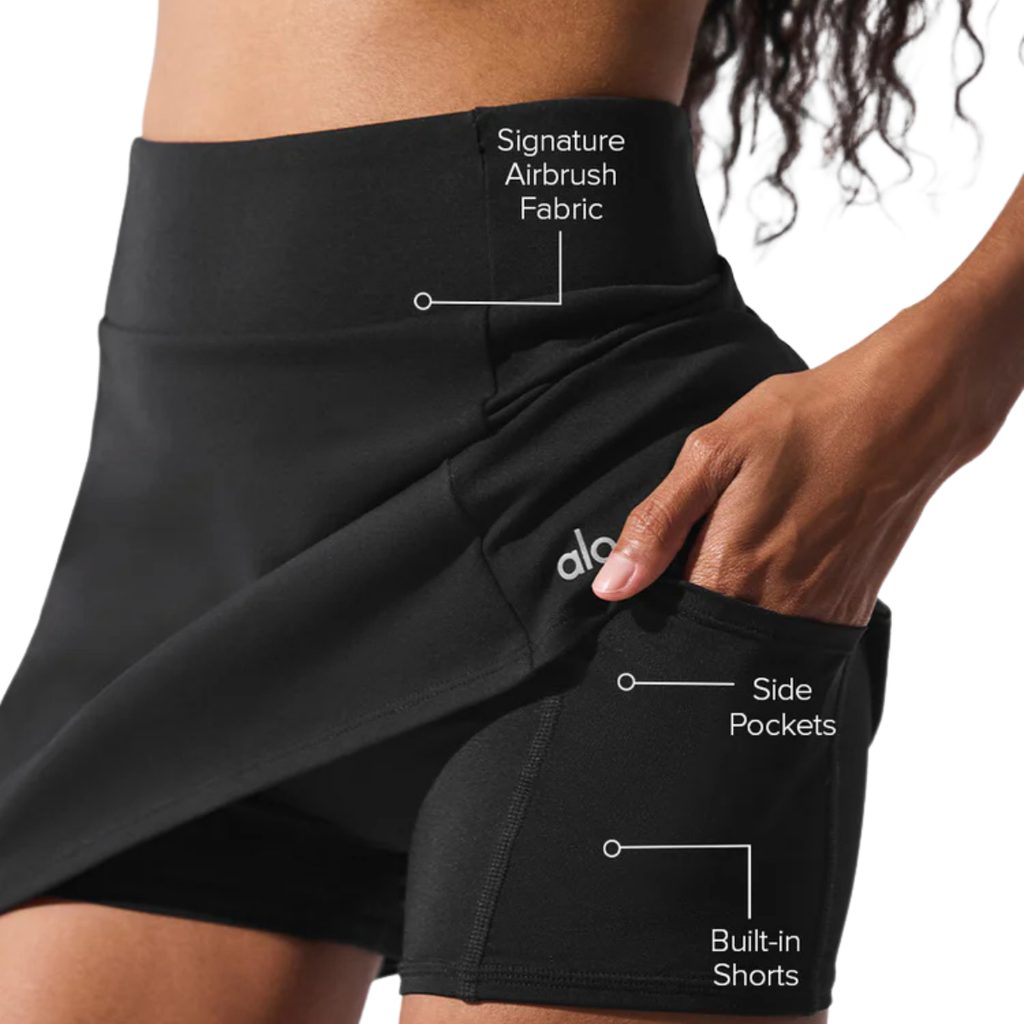 Alo Yoga Women's Airbrush High-Waist Good Form Tennis Skirt Black