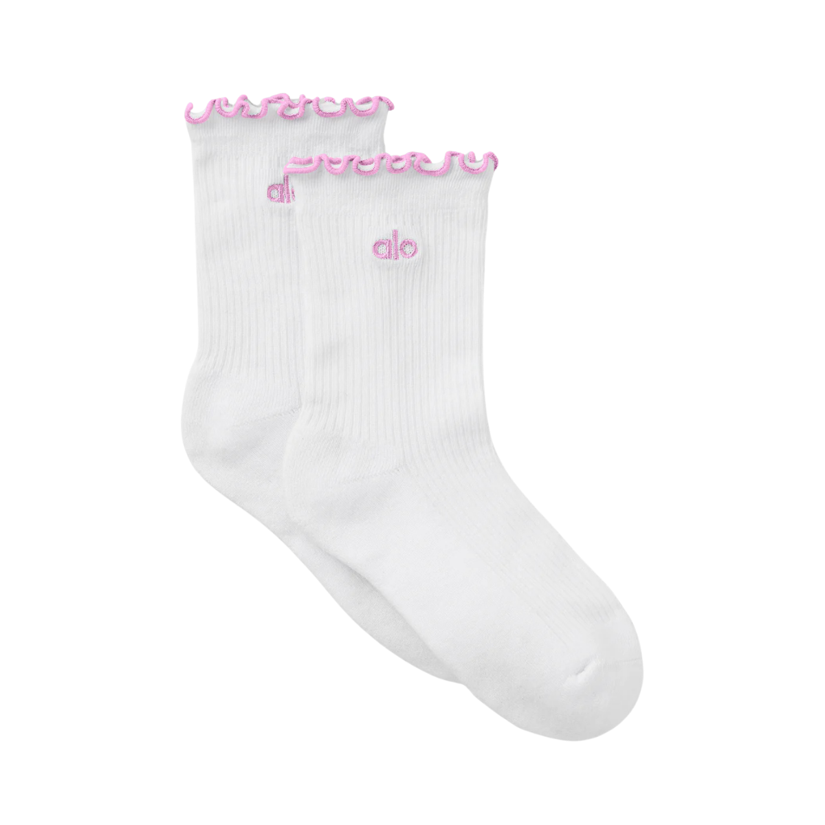 Alo Yoga Women's Lettuce Edge Sock White Candy Heart Pink