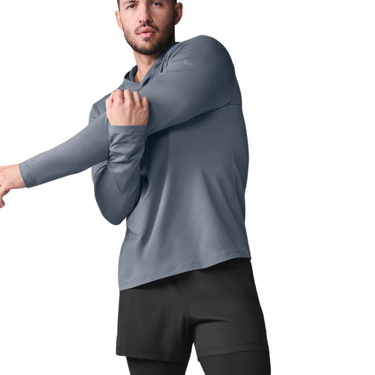 Alo Yoga Conquer Reform Long Sleeve With Hood Steel Grey