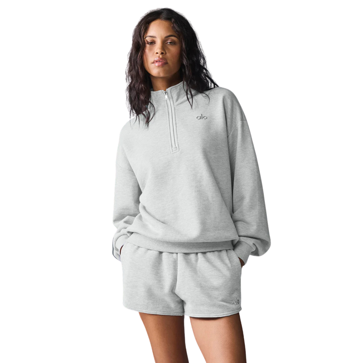 Alo Yoga Women's Accolade 1/4 Zip Pullover Athletic Heather Grey