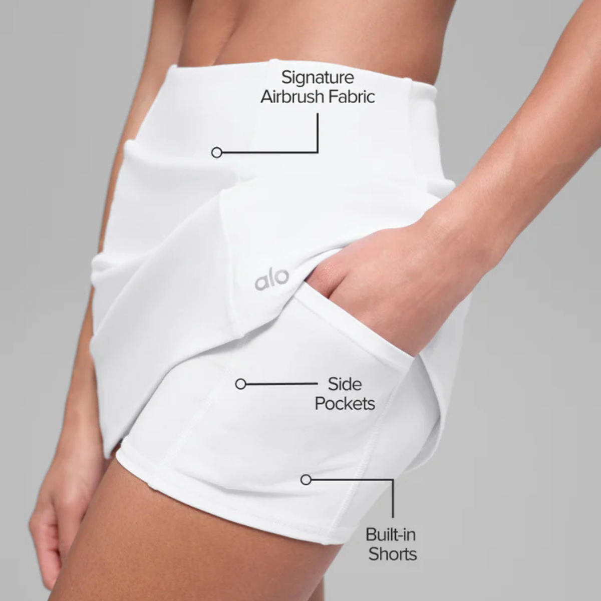 Alo Yoga Women's Airbrush High-Waist Good Form Tennis Skirt White