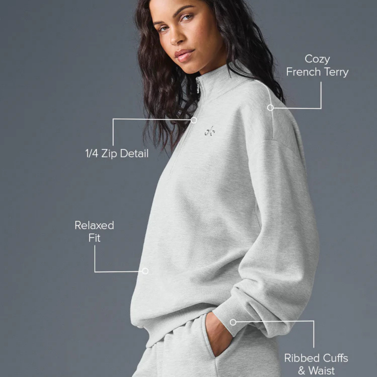 Alo Yoga Women's Accolade 1/4 Zip Pullover Athletic Heather Grey