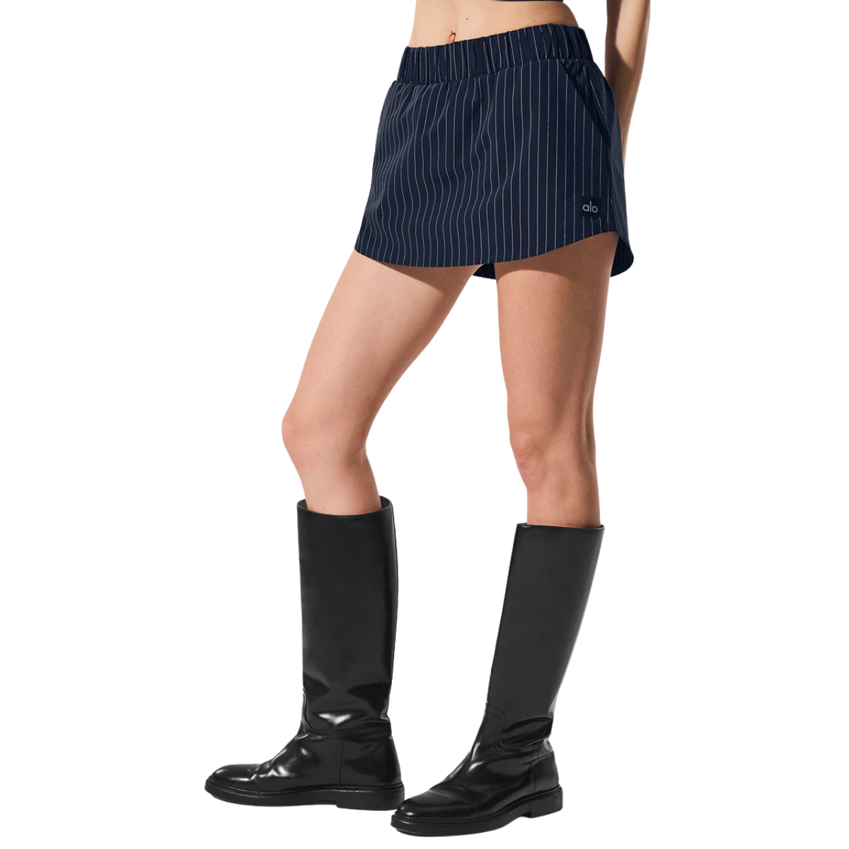 Alo Yoga Women's Pinstripe Daylight Mini Skirt Navy Ivory