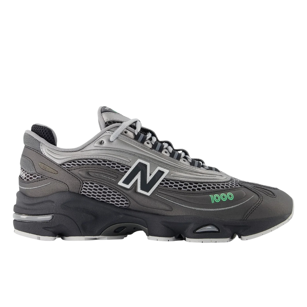 New Balance 1000 Dark Silver Metallic Lime Leaf