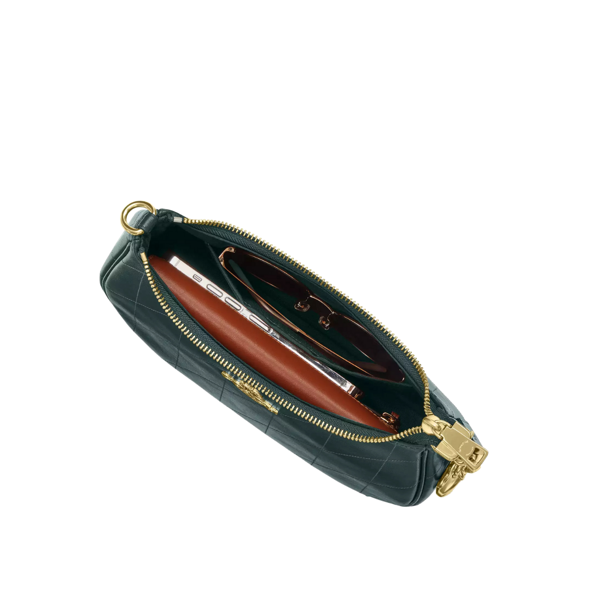 Coach Teri Shoulder Bag With Quilting Smooth Leather Gold Dark Teal