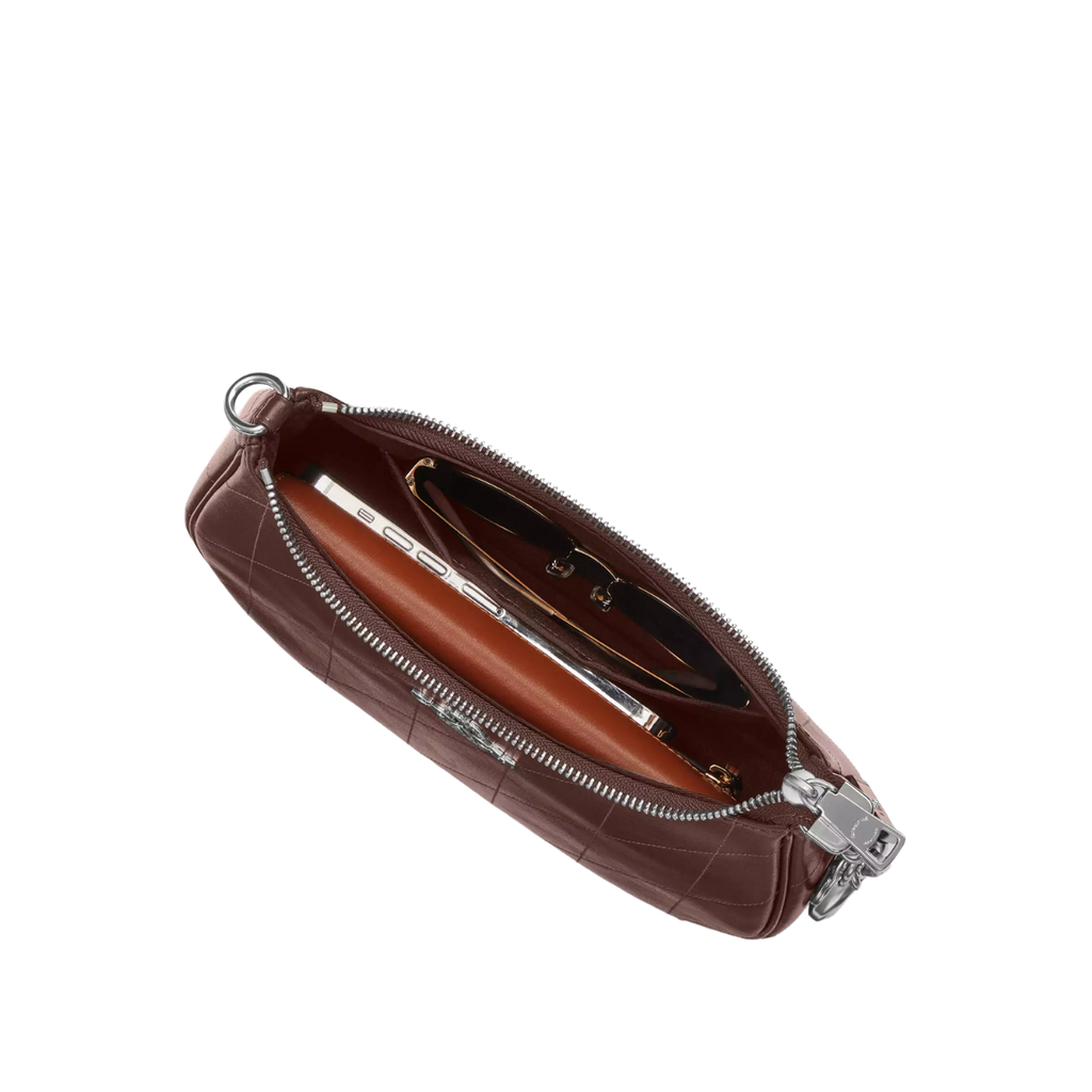 Coach Teri Shoulder Bag With Quilting Smooth Leather Silver Maple