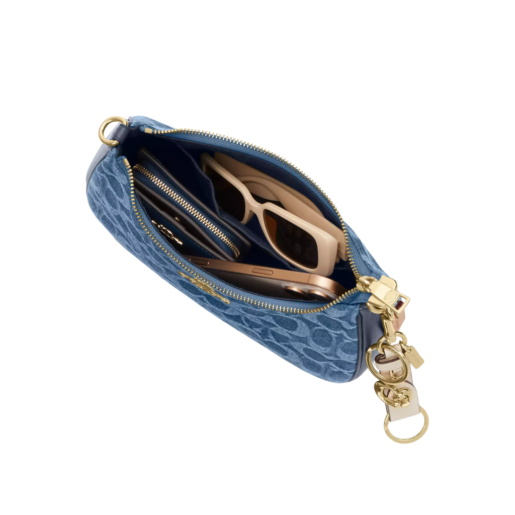 Coach Teri Shoulder Bag In Signature Denim Gold Indigo