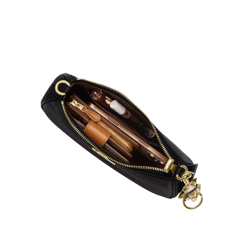 Coach Teri Shoulder Bag Pebbled Leather Gold Black
