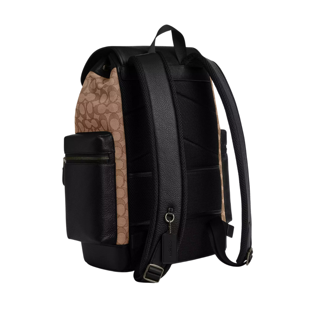 Coach Sprint Backpack Signature Jacquard Gunmetal Tan Black
