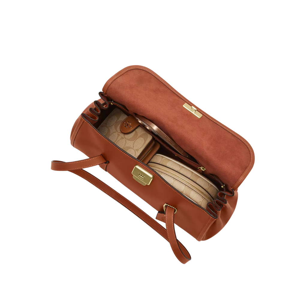 Coach Bridget Flap Shoulder Bag Gold Tan