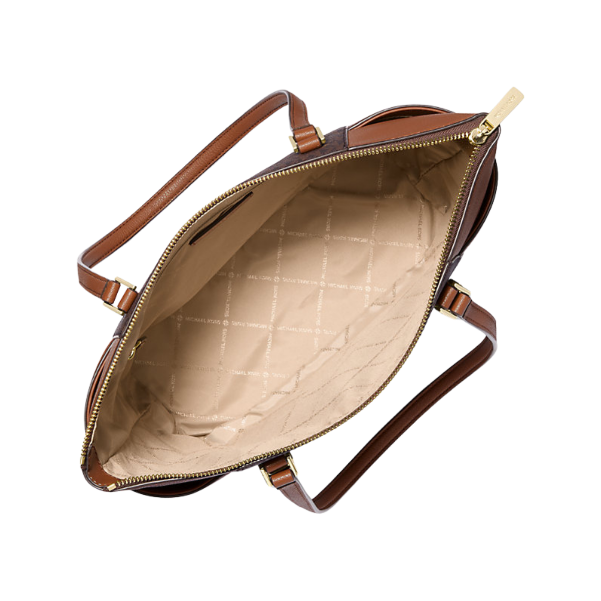 Michael Kors Charlotte Large Logo and Leather Top-Zip Tote Bag Brown