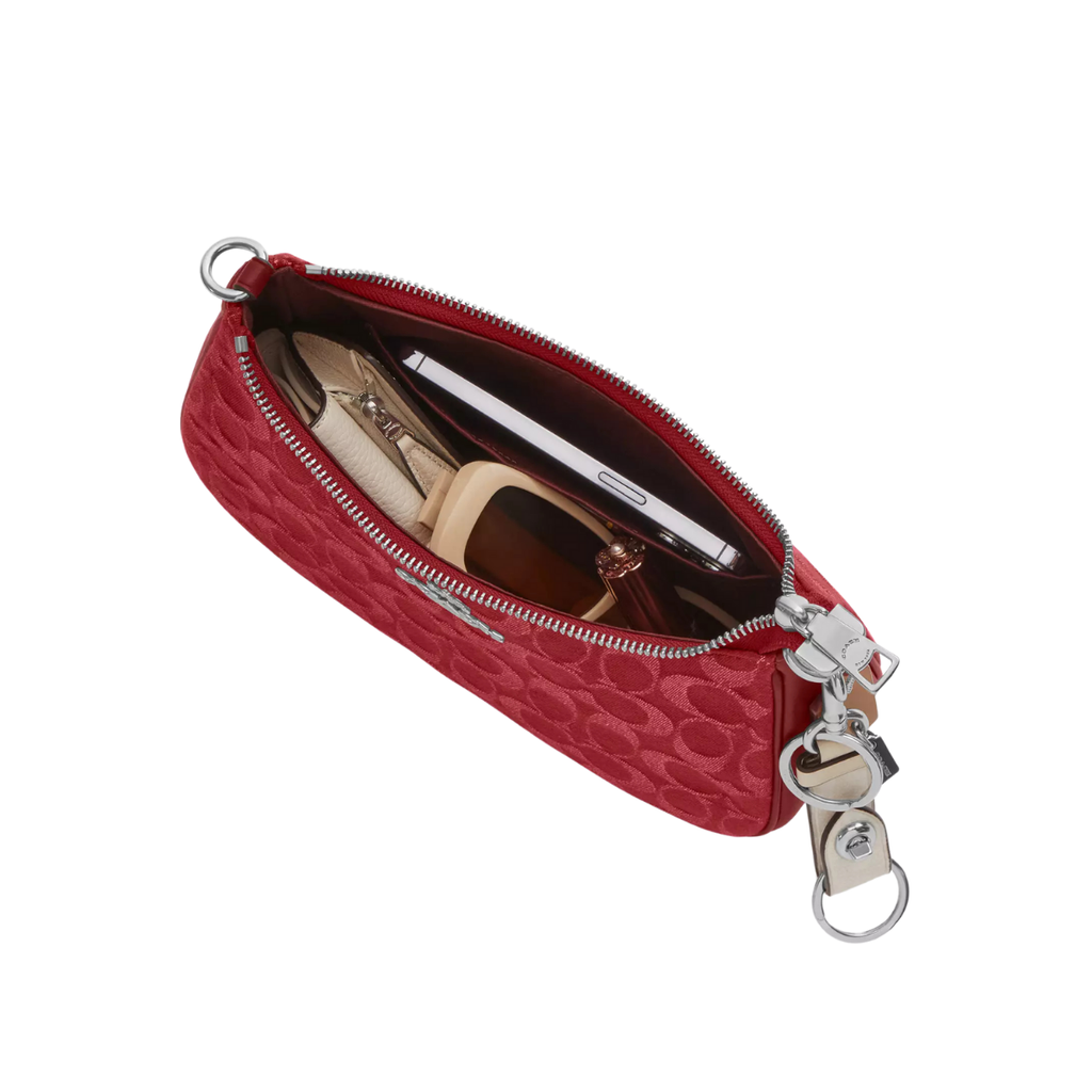 Coach Teri Shoulder Bag In Signature Denim Silver True Red