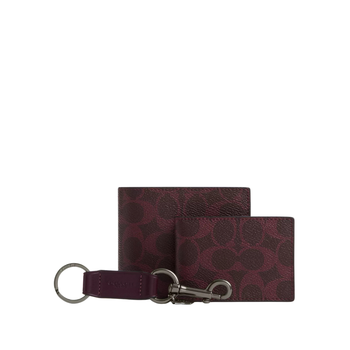 Coach Boxed 3-In-1 Wallet Gift Set In Signature Canvas Gunmetal Black Currant
