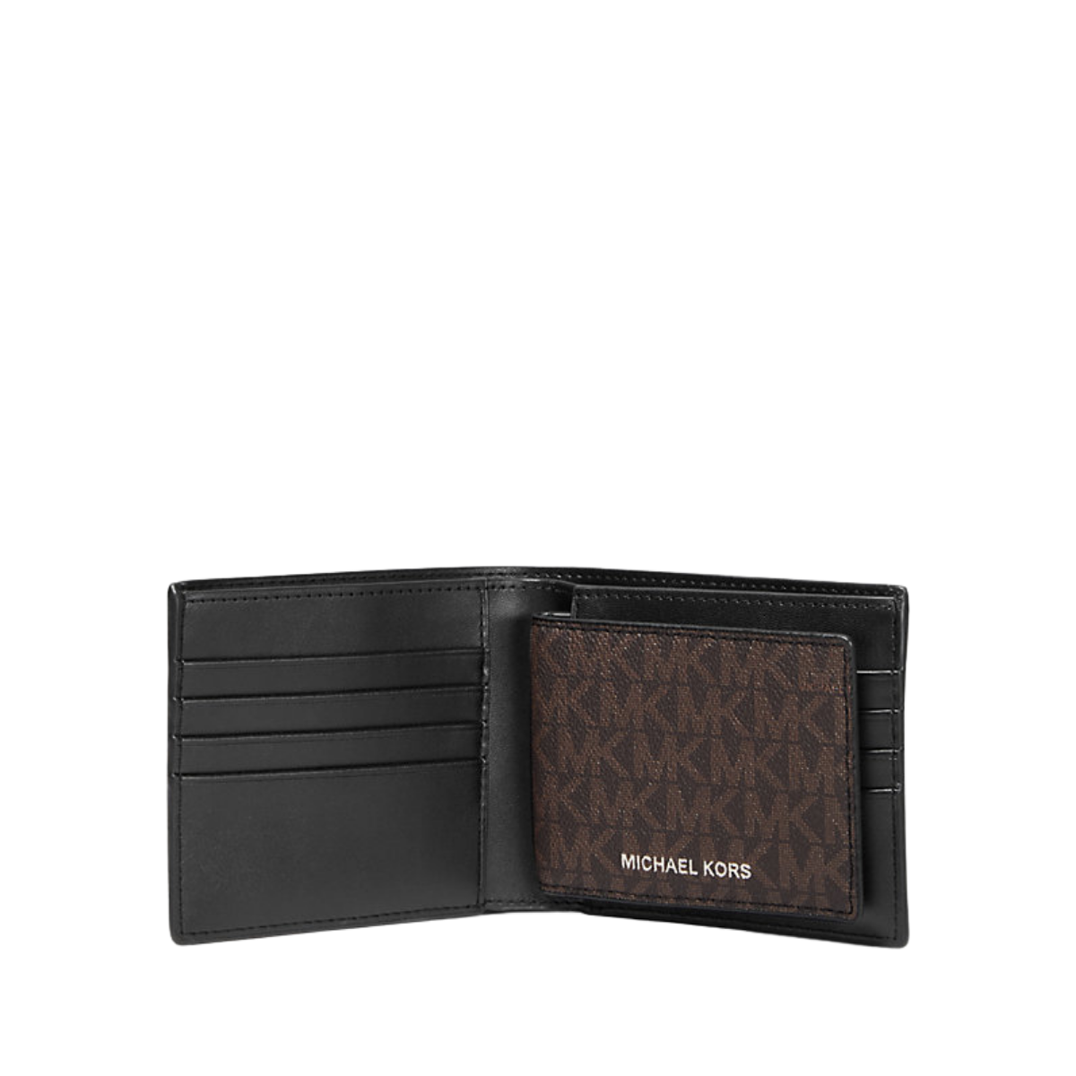 Michael Kors Cooper Logo Billfold Wallet With Passcase Brown Black
