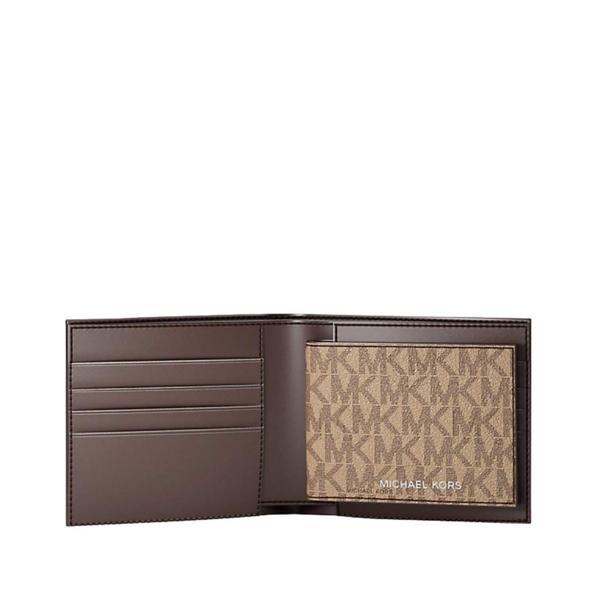 Michael Kors Cooper Logo Billfold Wallet With Passcase Camel