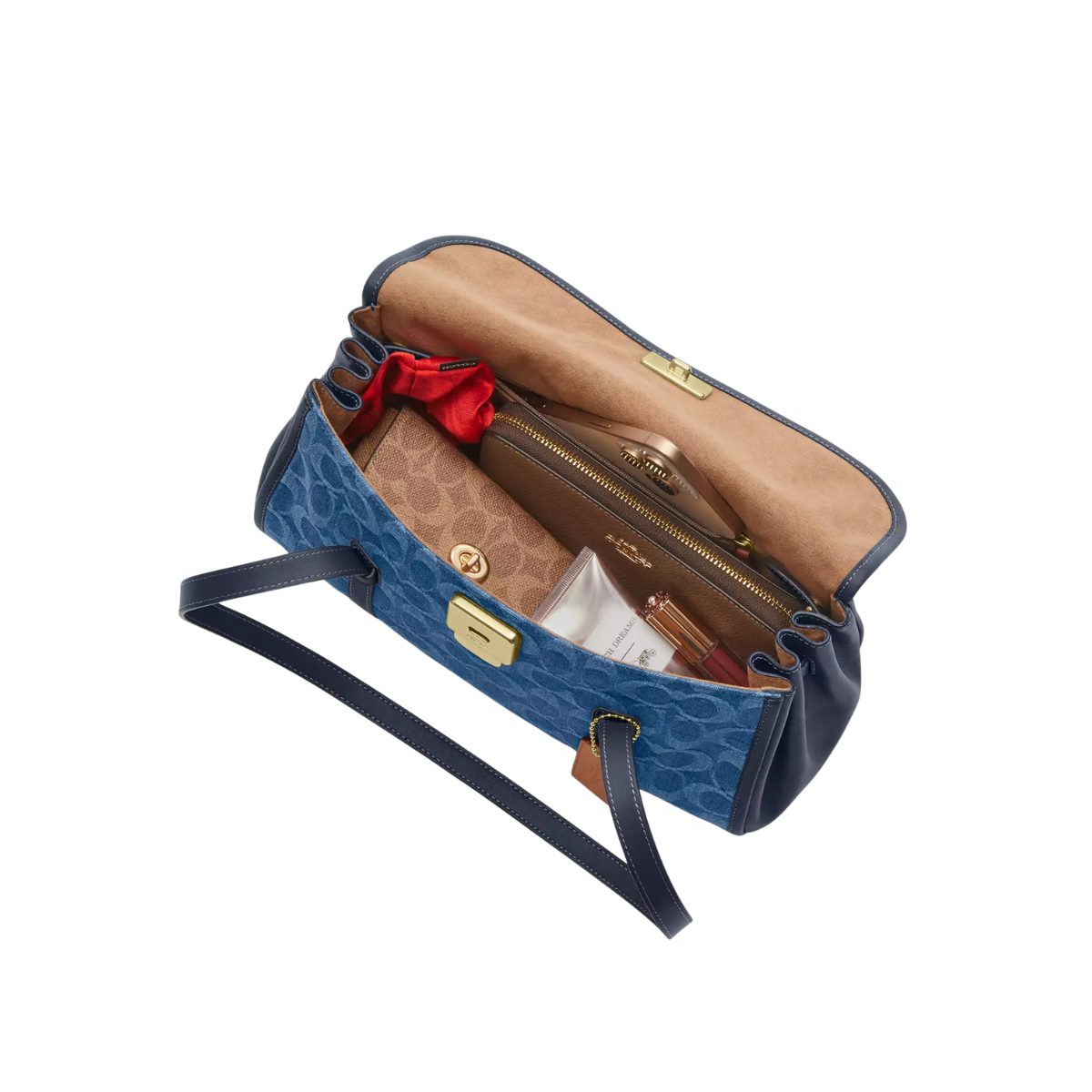 Coach Bridget Flap Shoulder Bag In Signature Denim Gold Indigo