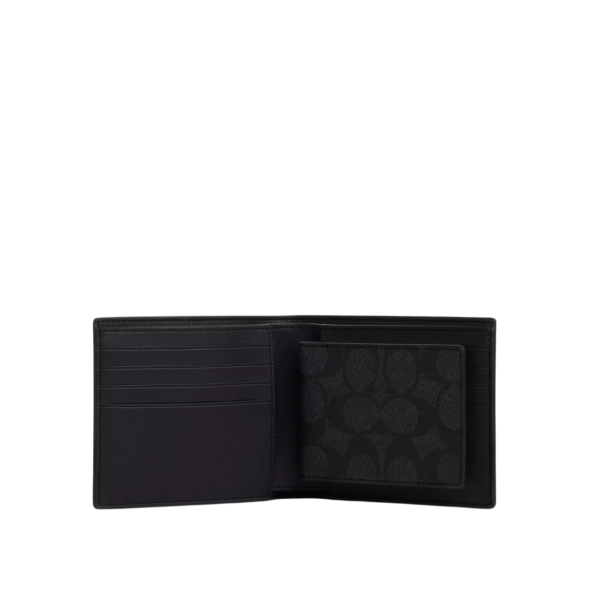 Coach Boxed 3-In-1 Wallet Gift Set In Signature Canvas Gunmetal Charcoal Black