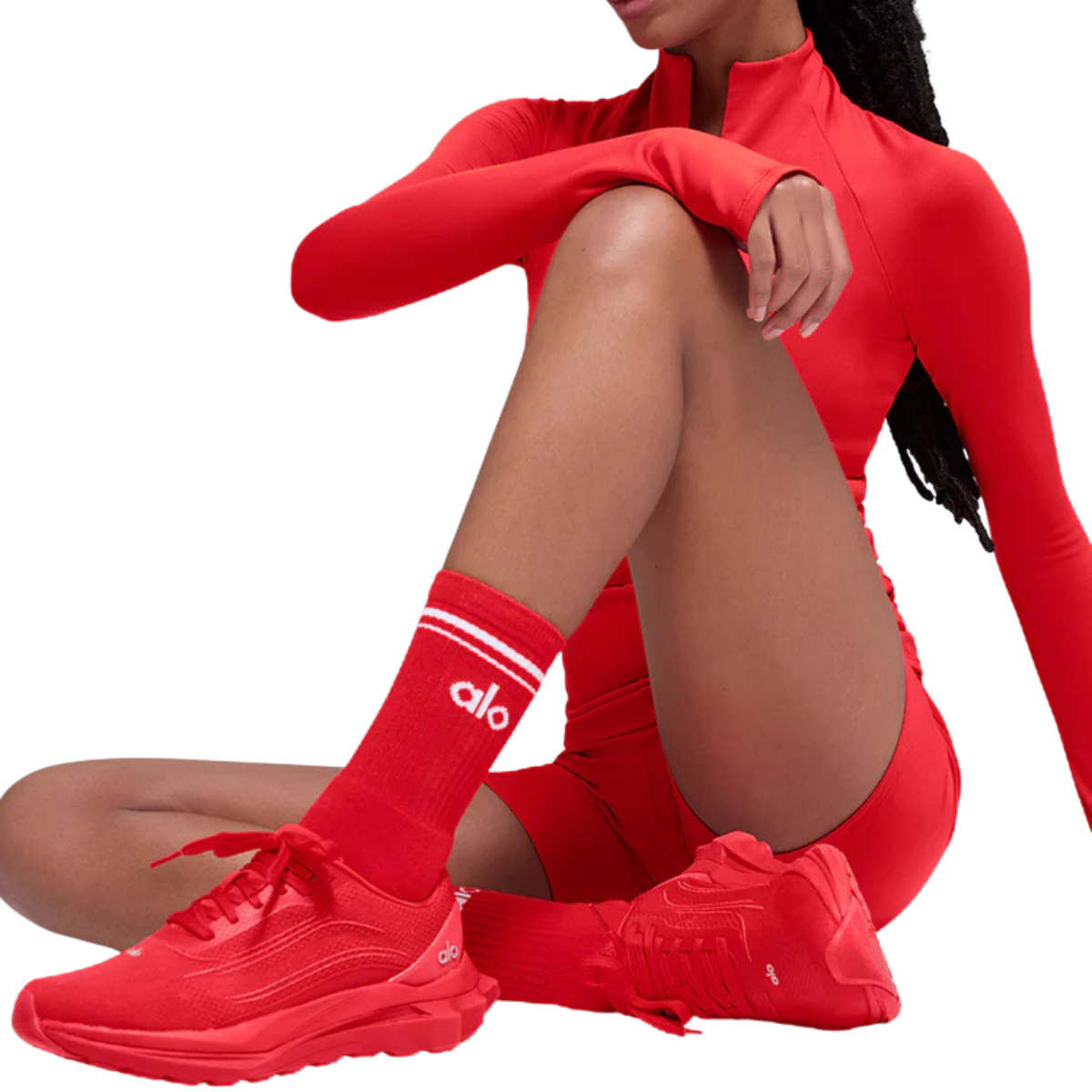Alo Yoga Unisex Half-Crew Throwback Sock Bright Red White