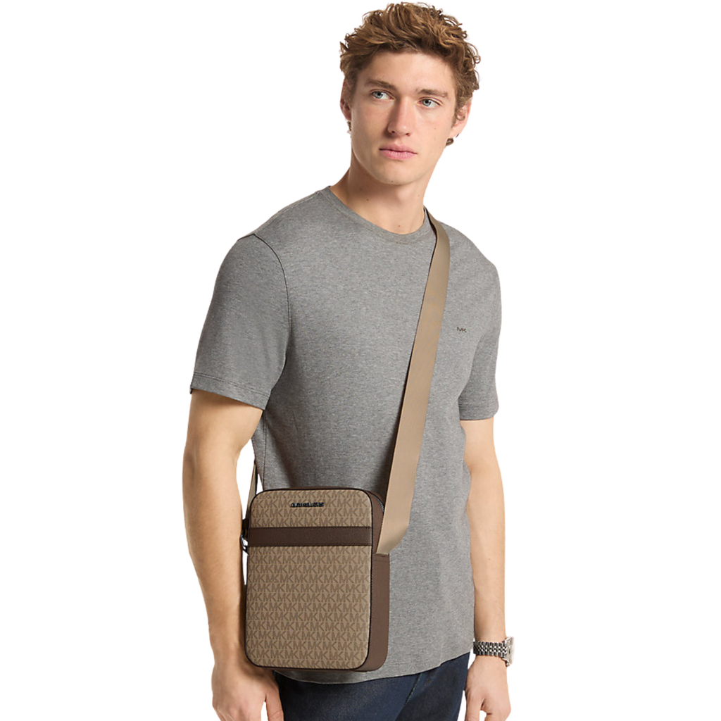 Michael Kors Cooper Signature Logo Flight Bag Camel