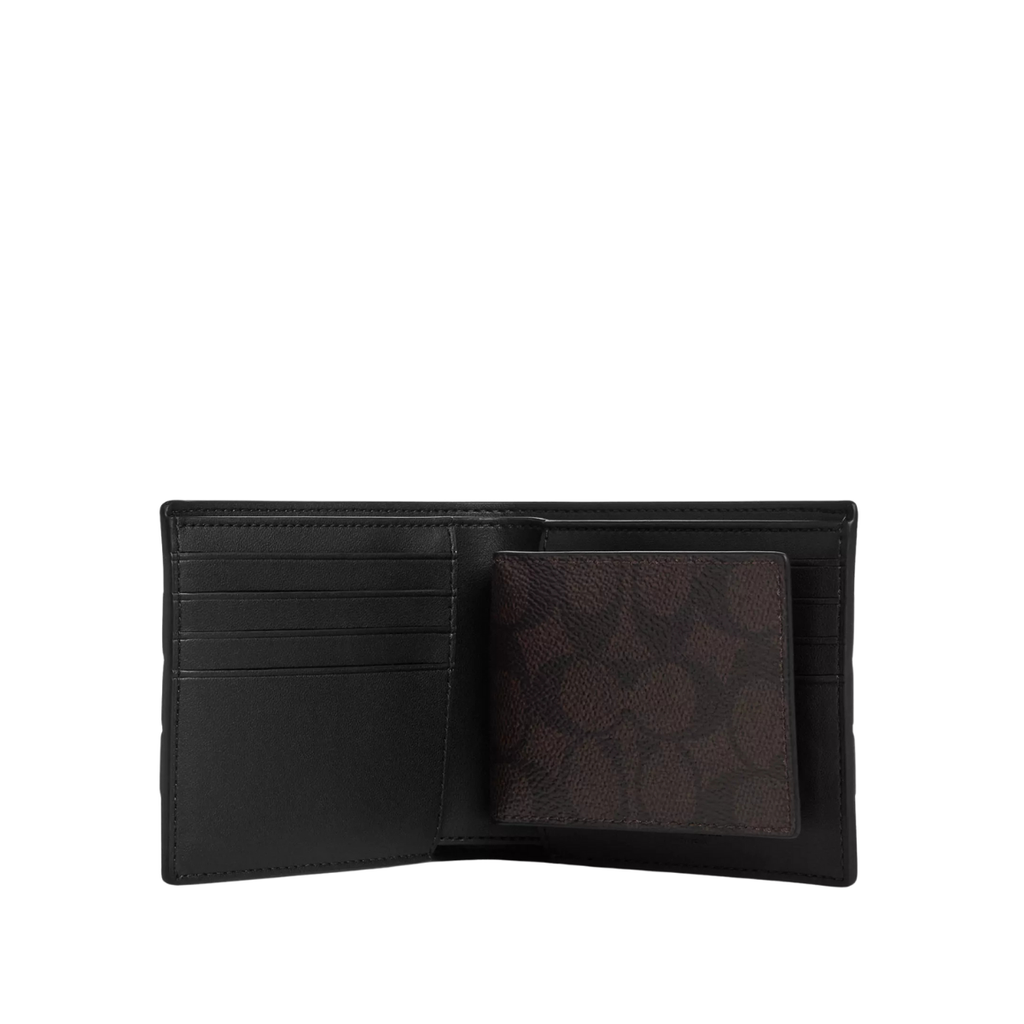 Coach 3-In-1 Wallet In Signature Canvas With Varsity Stripe Walnut Multi