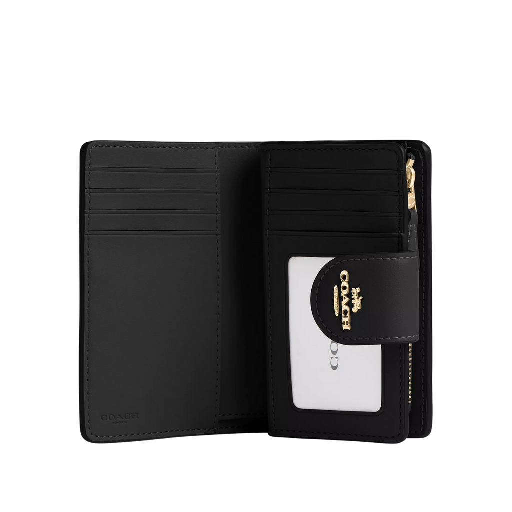 Coach Medium Corner Zip Wallet In Signature Canvas Gold Walnut Black