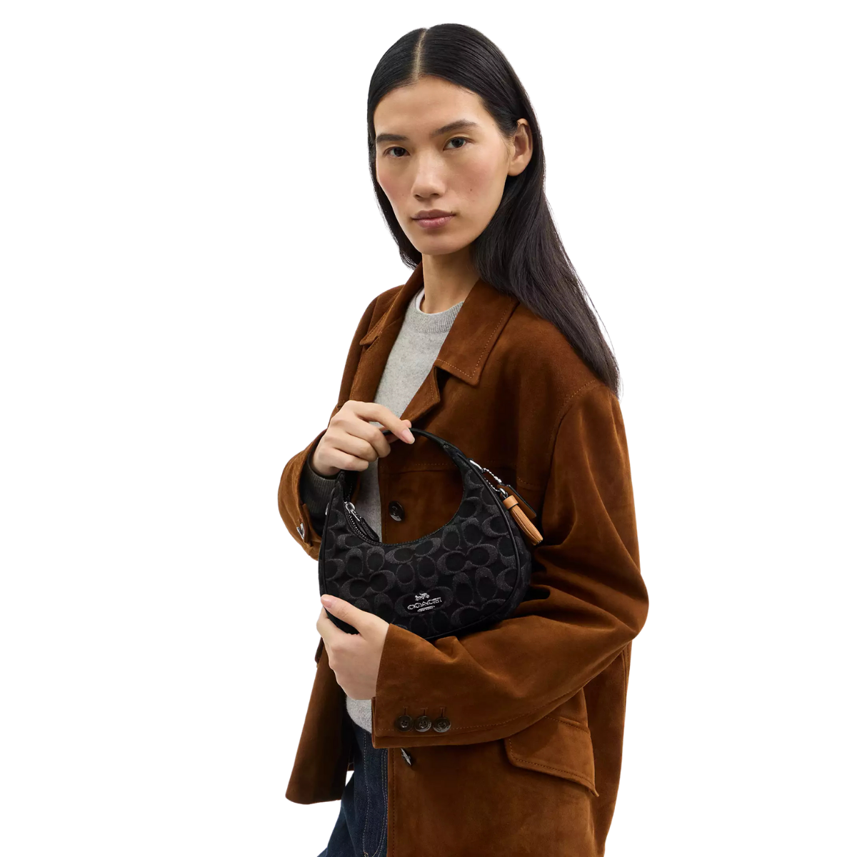 Coach Carmen Mini Crossbody Bag In Signature Denim Silver Black