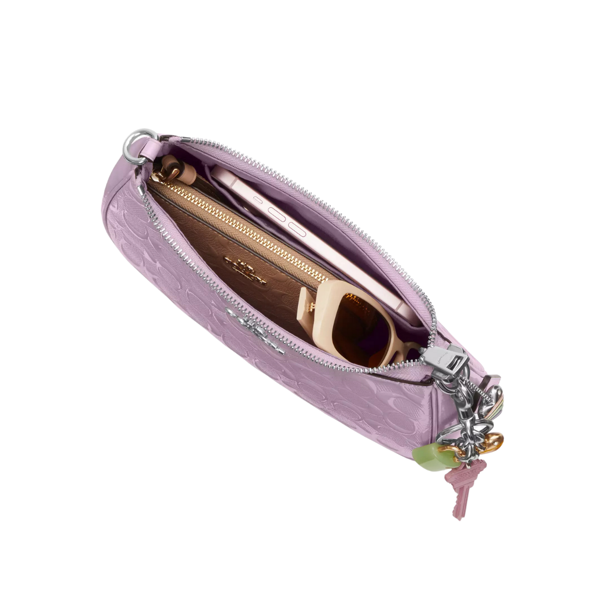 Coach Teri Shoulder Bag In Signature Leather With Heart Charm-Patent Leather Silver Light Violet