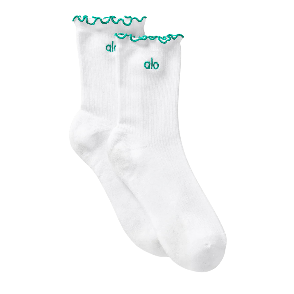 Alo Yoga Women's Lettuce Edge Sock White Spruce Green