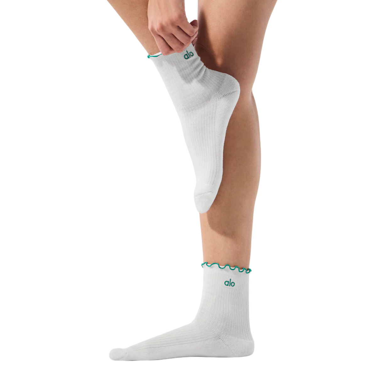 Alo Yoga Women's Lettuce Edge Sock White Spruce Green