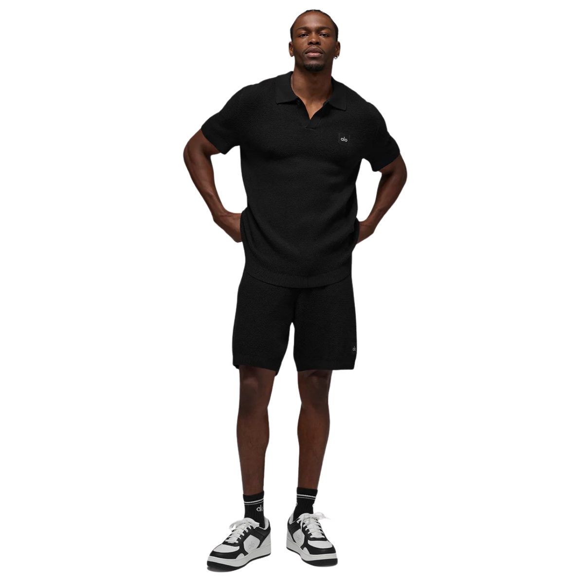 Alo Yoga Sports Club Sweater Knit Polo Black