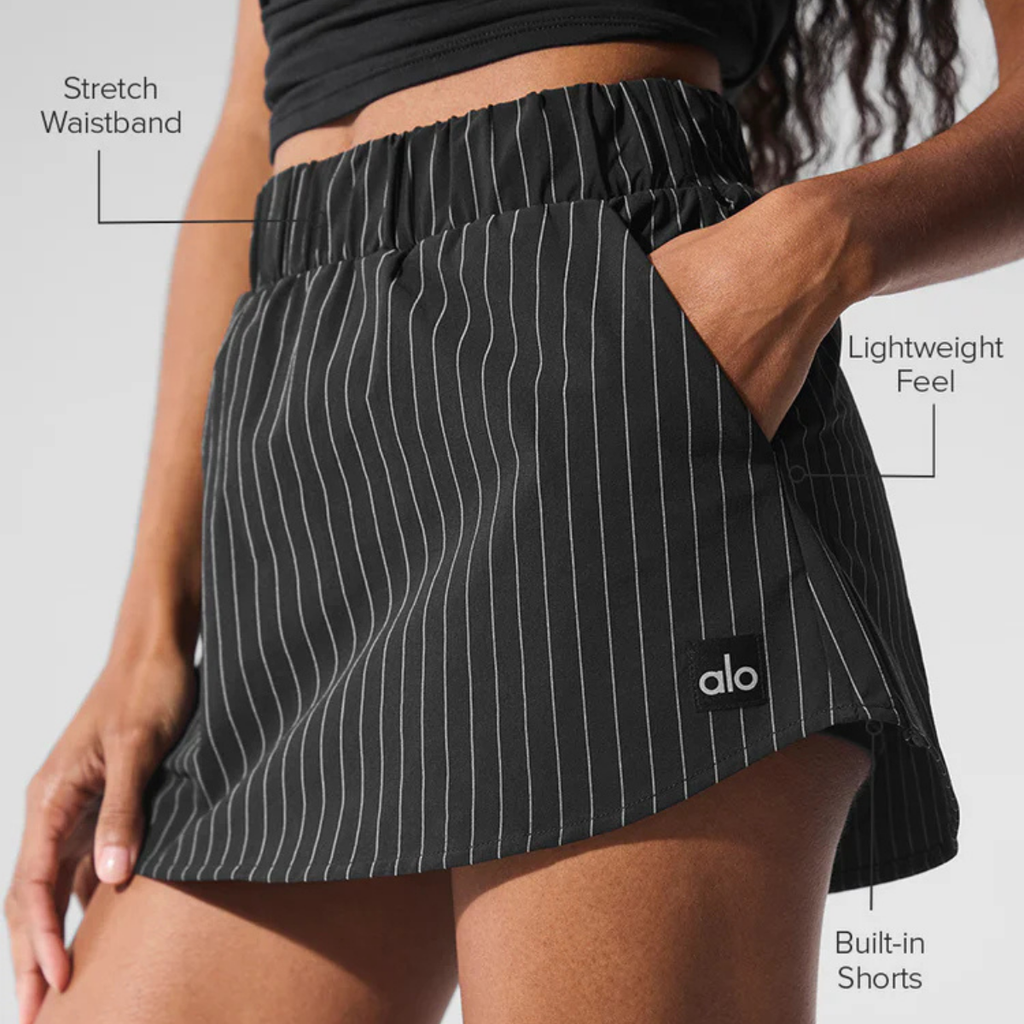 Alo Yoga Women's Pinstripe Daylight Mini Skirt Black Titanium