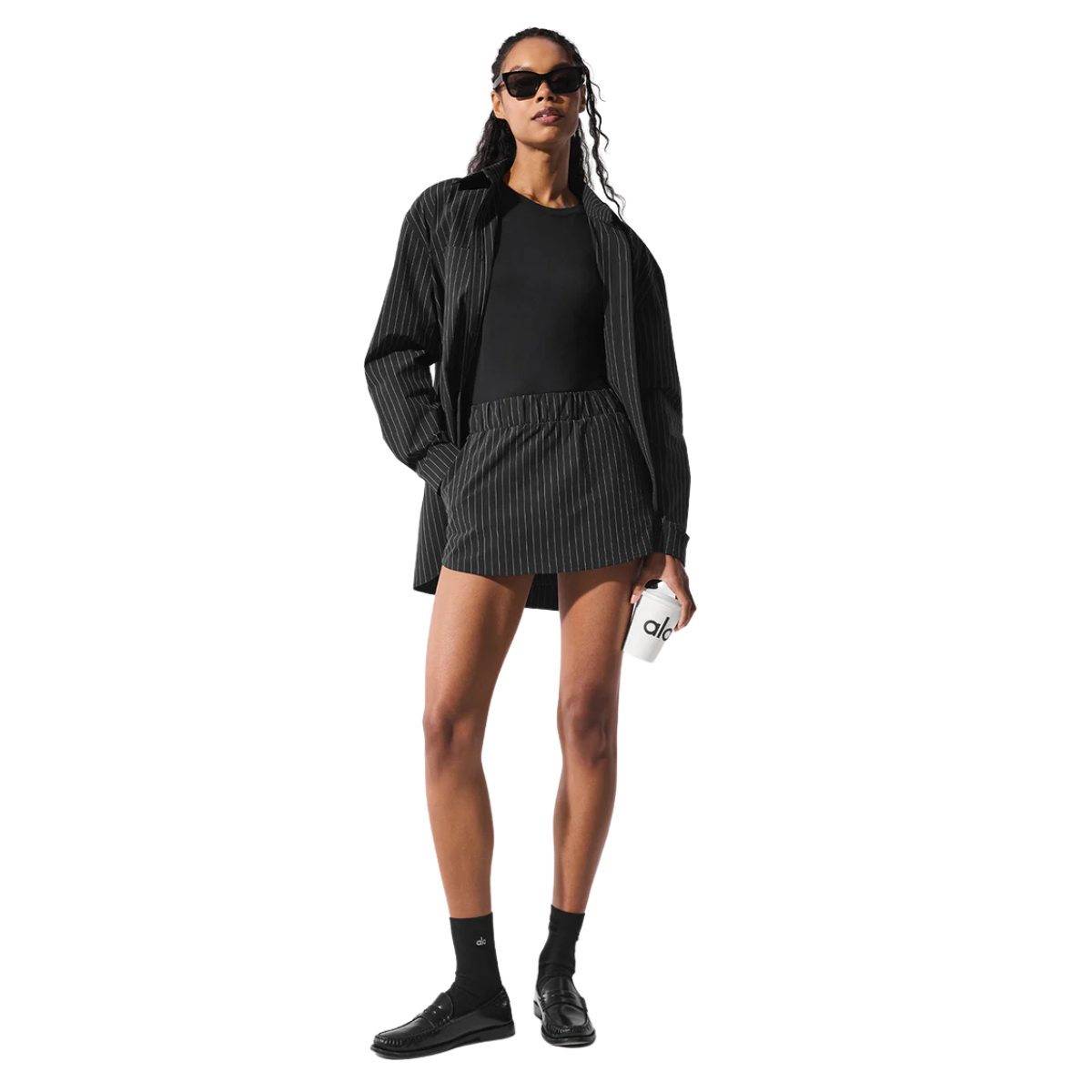 Alo Yoga Women's Pinstripe Daylight Mini Skirt Black Titanium