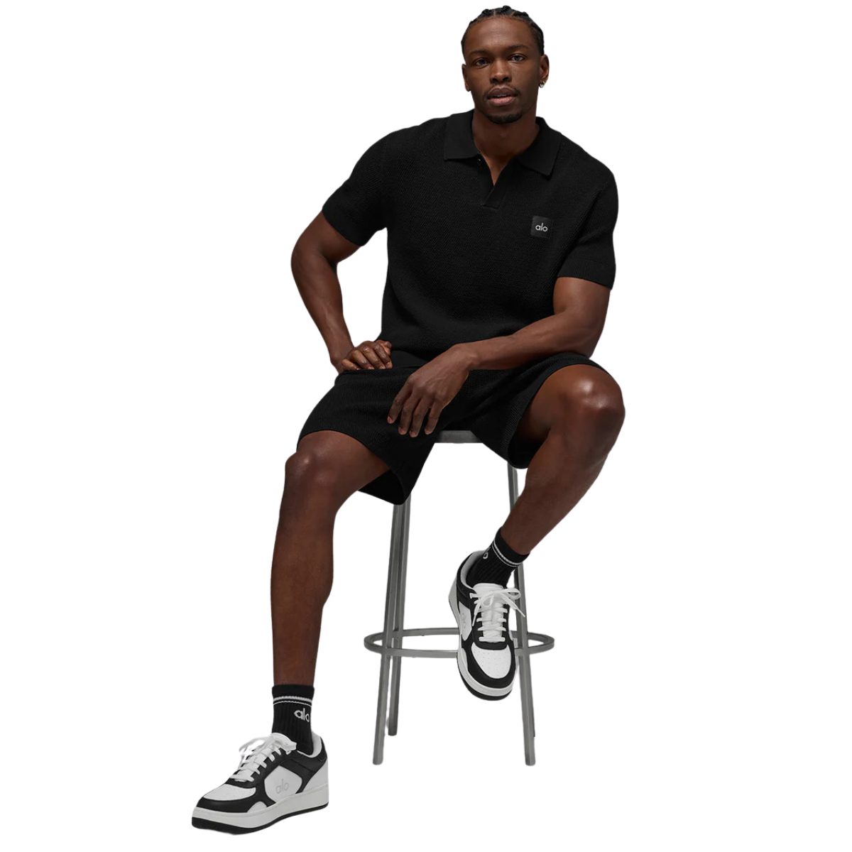 Alo Yoga Sports Club Sweater Knit Polo Black