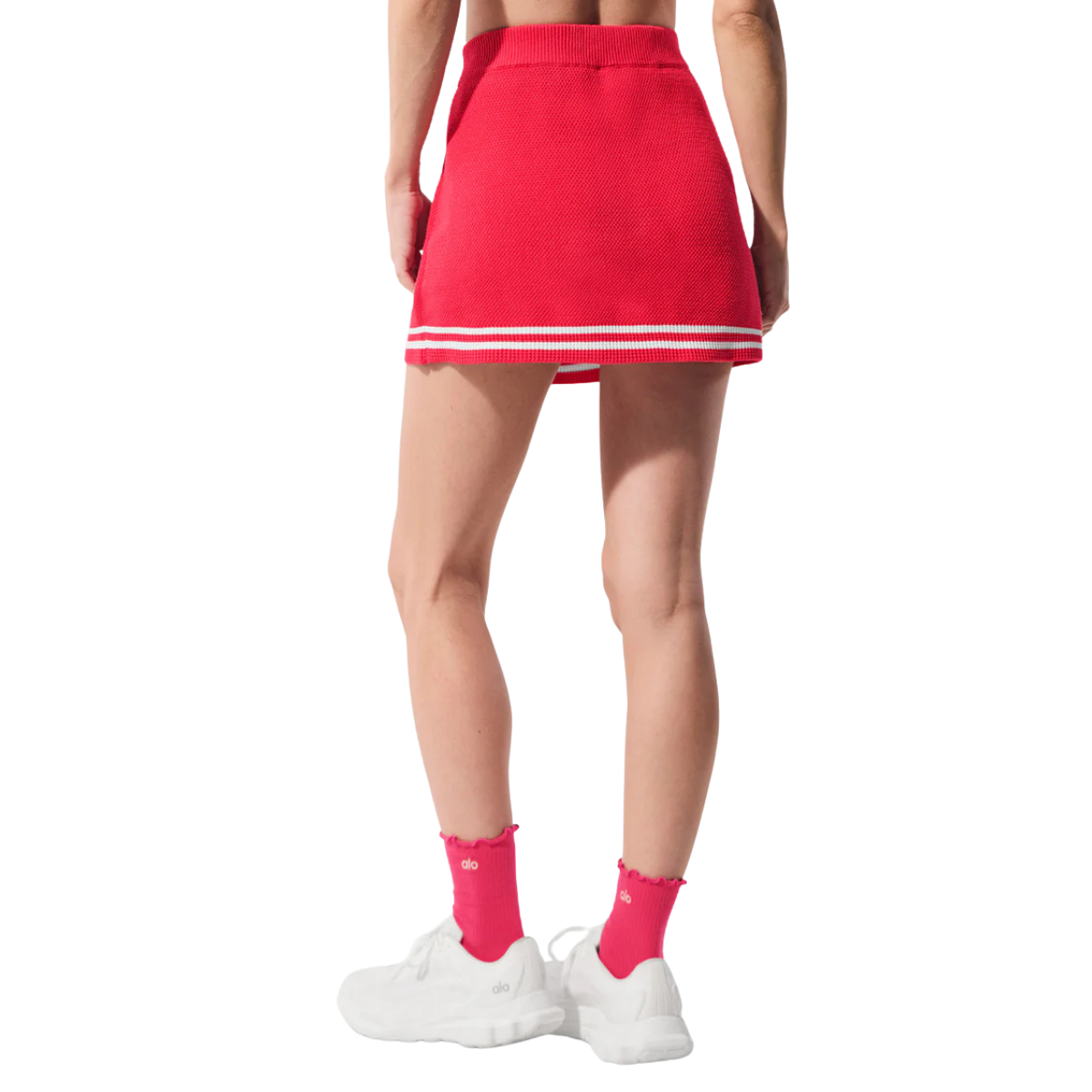 Alo Yoga Women's Tennis Club Sweater Knit Skirt Candy Red White