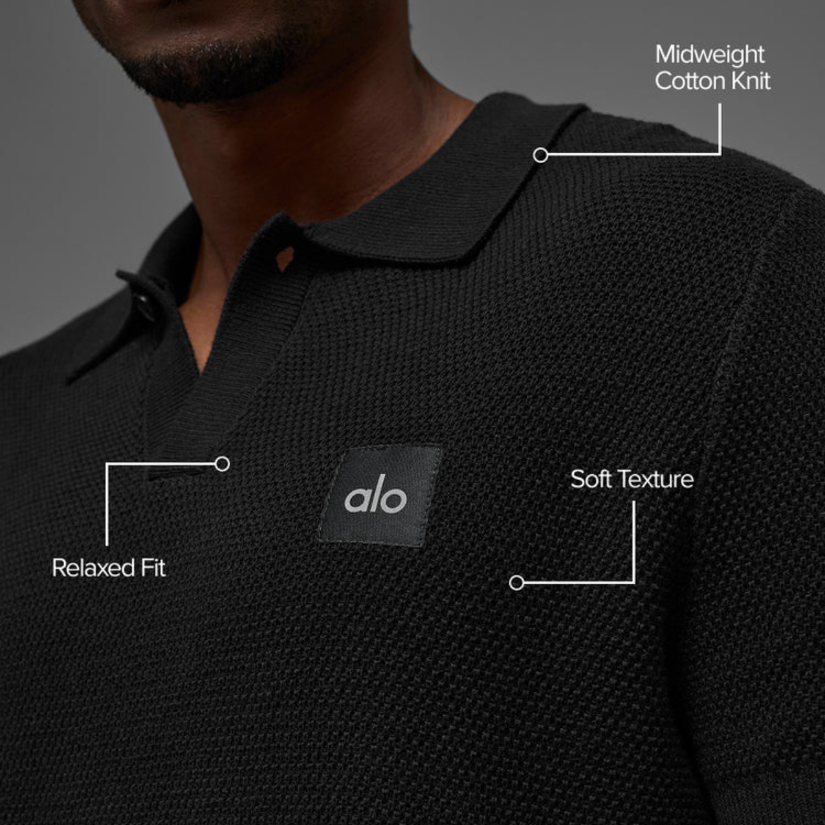 Alo Yoga Sports Club Sweater Knit Polo Black