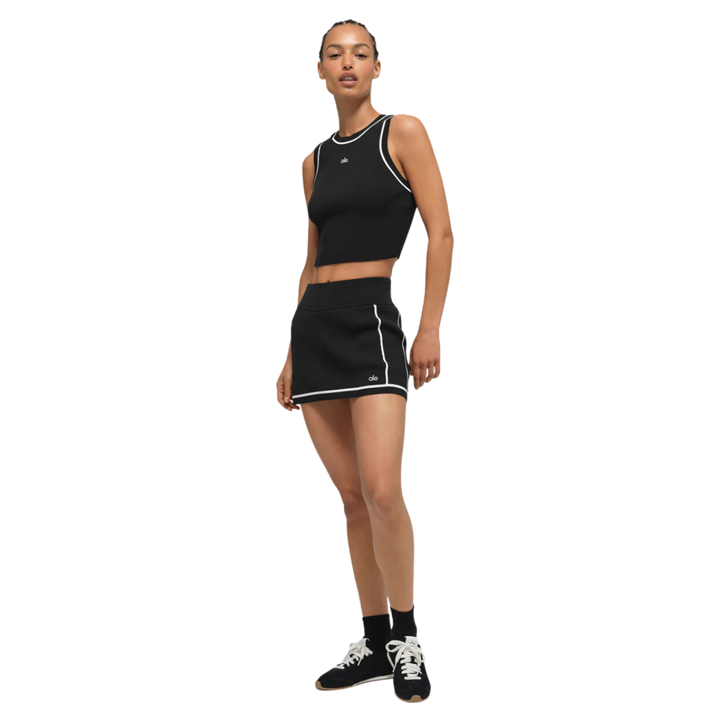 Alo Yoga Women's Ribbed Sweater Knit Highline Mini Skirt Black White