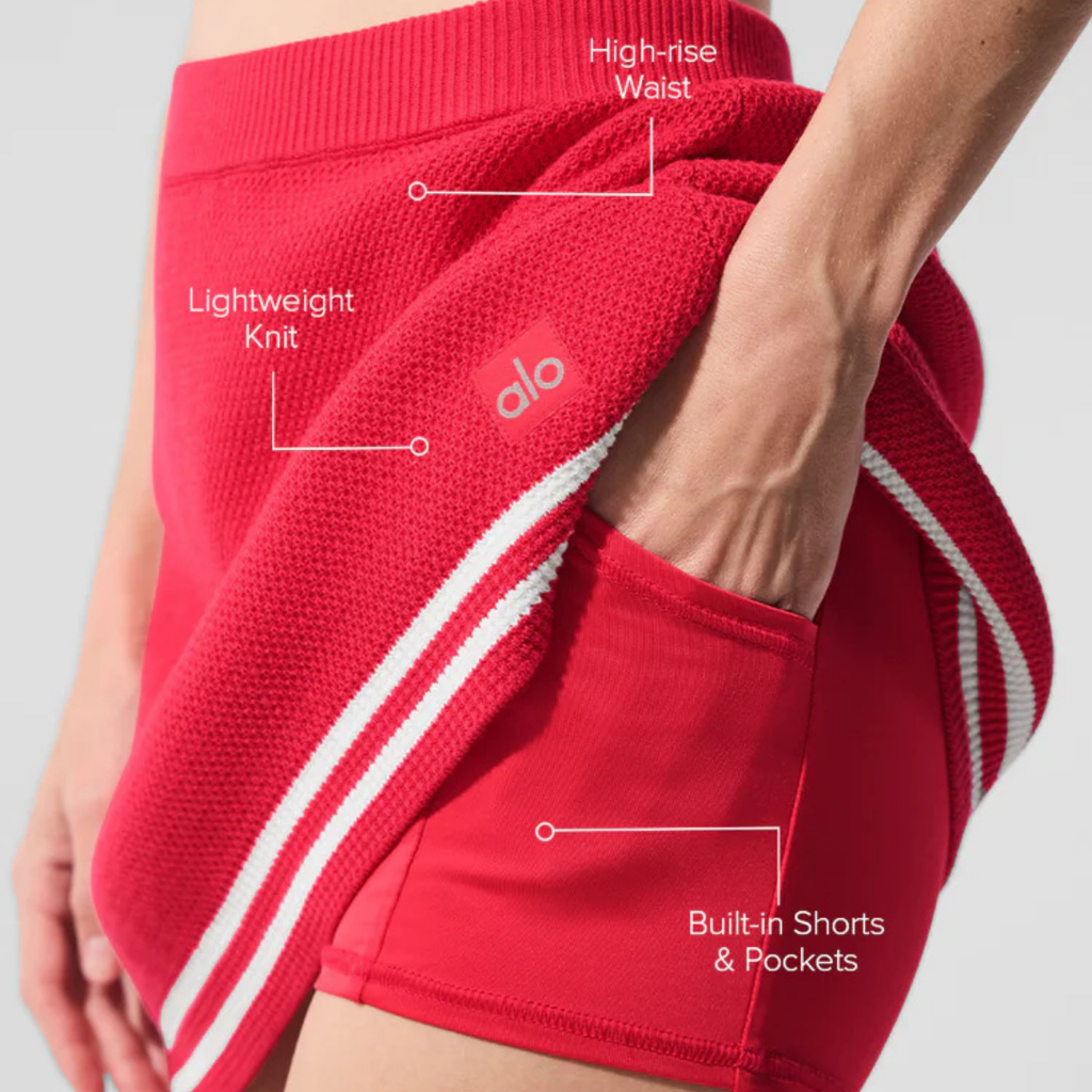 Alo Yoga Women's Tennis Club Sweater Knit Skirt Candy Red White