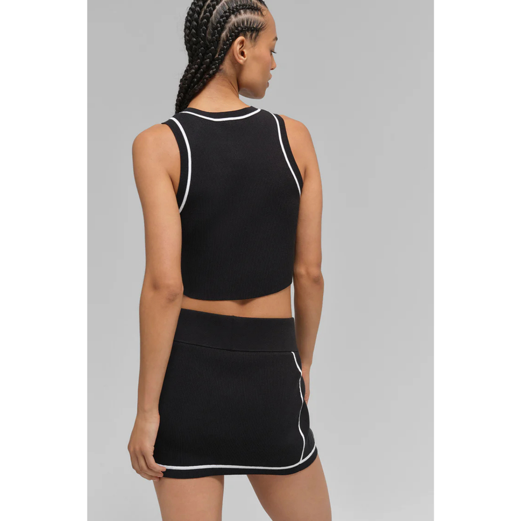 Alo Yoga Women's Ribbed Sweater Knit Highline Mini Skirt Black White