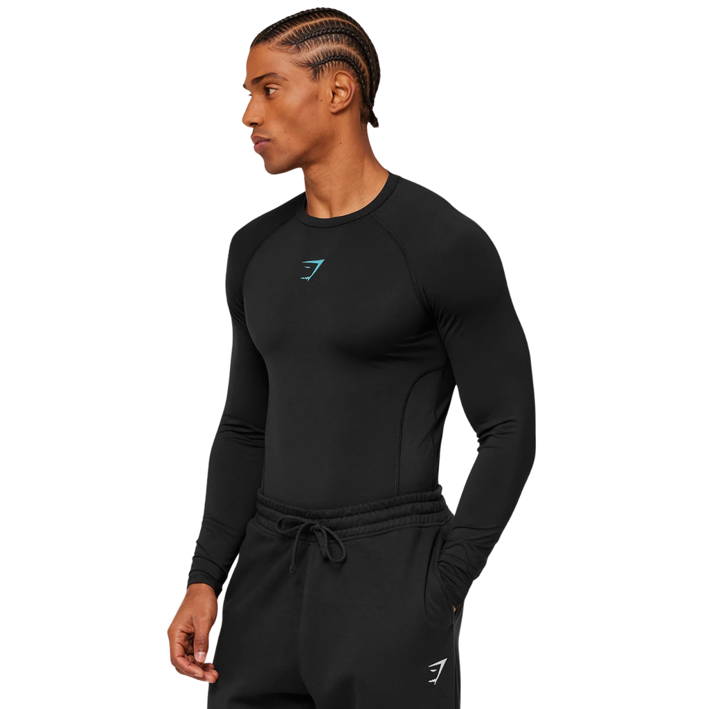 Gymshark Element Baselayer Long Sleeve T-Shirt Black Brand Blue