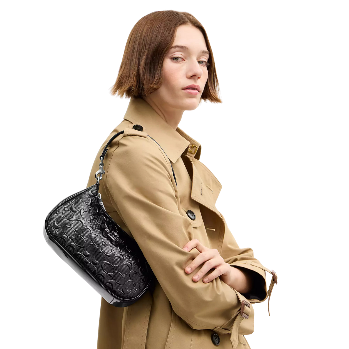 Coach Teri Shoulder Bag In Signature Leather With Heart Charm-Patent leather Silver