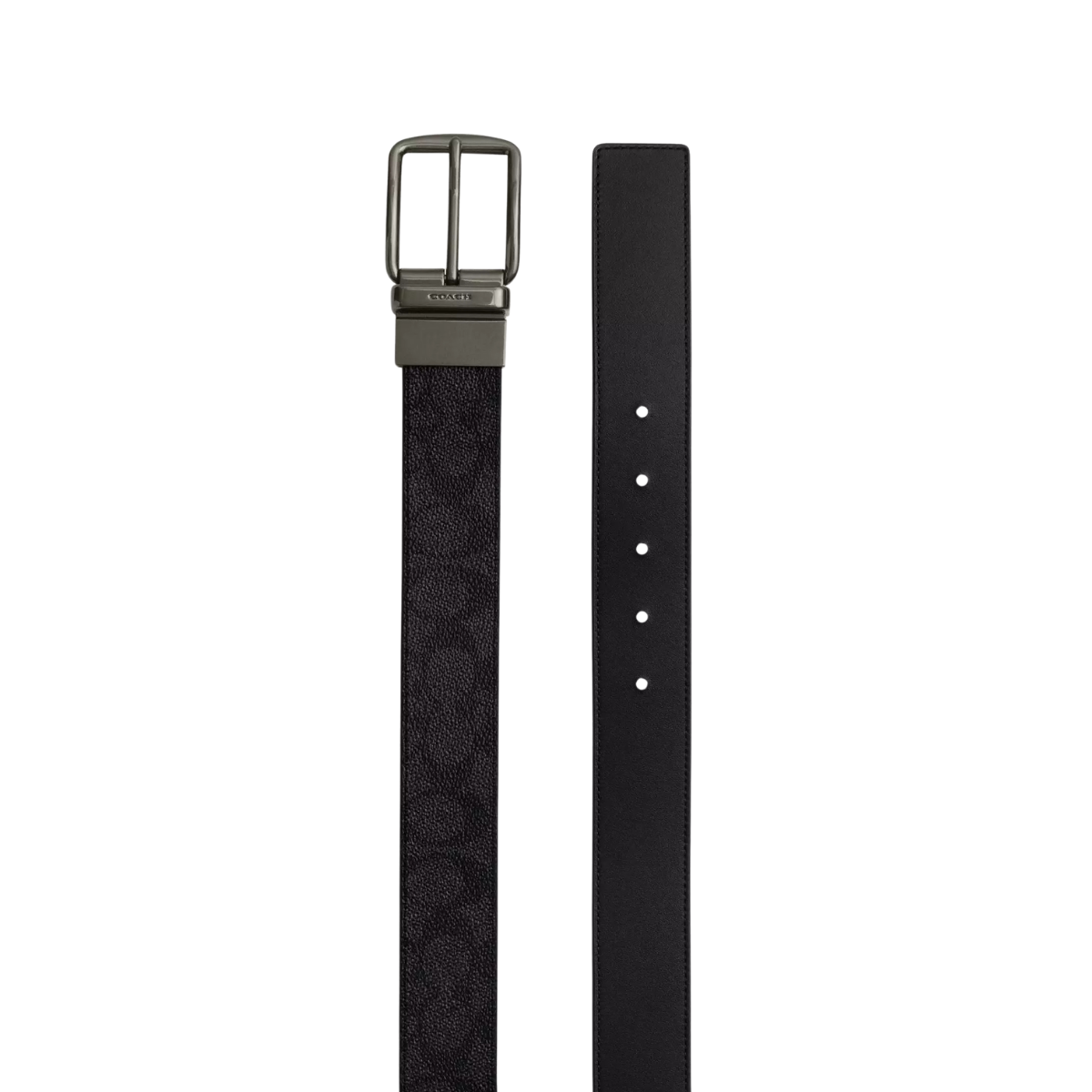 Coach Boxed Plaque And Harness Buckle Cut-To-Size Reversible Belt 38 MM Gunmetal Charcoal Black