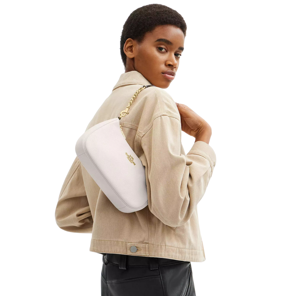Coach Teri Shoulder Bag Pebbled Leather Gold Chalk